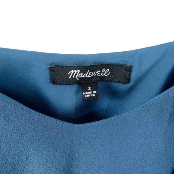 Madewell Navy Blue Sleeveless Casual Mini Dress Size 2 Small Silk Asymmetrical - Picture 7 of 7